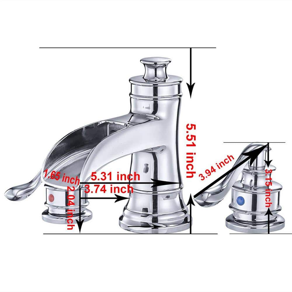 Polished Chrome 8-Inch Double Handle Waterfall Bathroom Faucet
