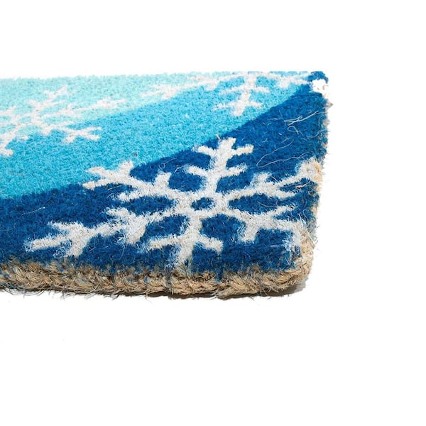 Let It Snow Door Mat - 18 x 30, Blue, White, Snowflakes, Indoor
