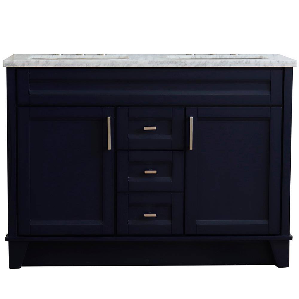 49 in. W x 22 in. D Double Bath Vanity in Blue with Marble Vanity Top in White Carrara with White Rectangle Basins price history on PriceWatchPro