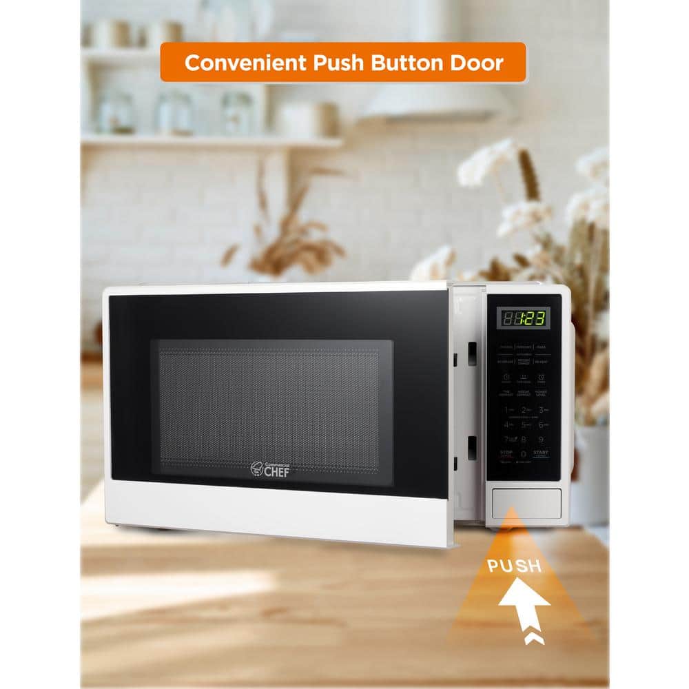 White Compact Countertop Microwave with Digital Controls