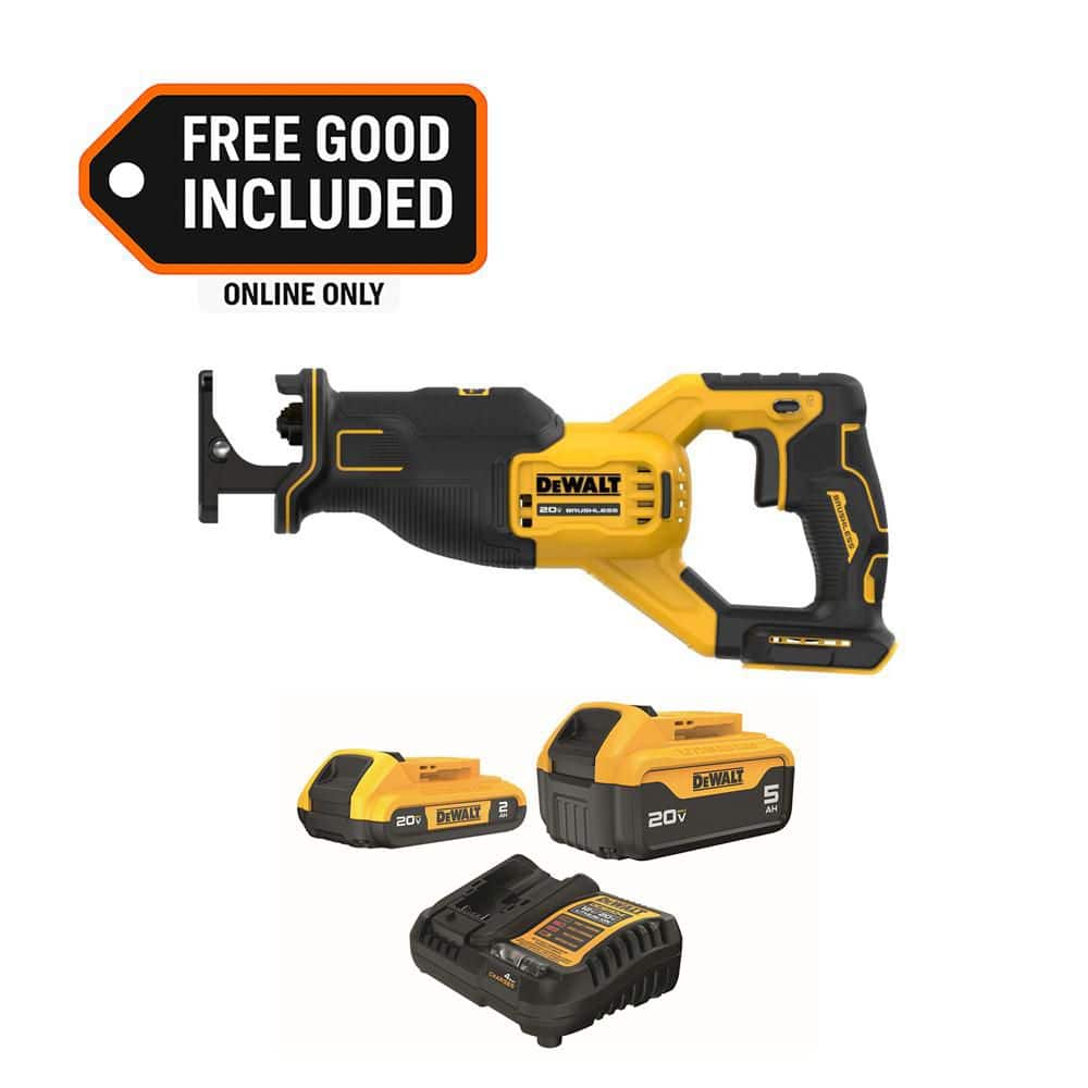 DEWALT 20-Volt MAX Lithium-Ion Cordless Brushless Reciprocating Saw with 20V MAX 5.0 Ah and 2.0 Ah Battery Packs and Charger DCS382BWB225-2C - The Home Depot
