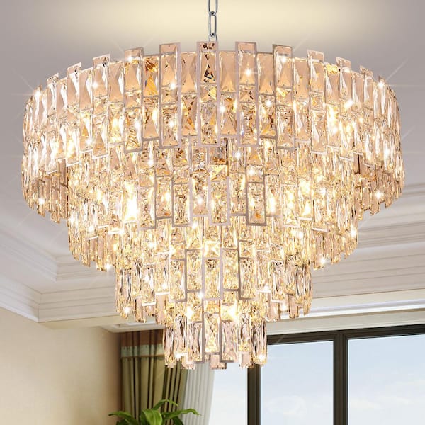 21-Light Gold Luxury Crystal Chandelier with Premium K9 Crystals, 21 K9 Bulbs Included