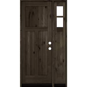 50 in. x 96 in. Knotty Alder 3 Panel Left-Hand/Inswing Clear Glass Black Stain Wood Prehung Front Door w/Right Sidelite