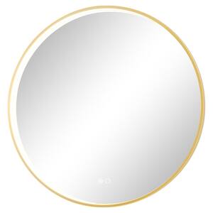 24 in. W x 24 in. H Large Round Framed Metal Modern Wall Mounted Bathroom Vanity Mirror in Gold