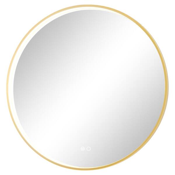 KeonJinn 36 in. W x 36 in. H Large Round Framed Metal Modern Wall Mounted Bathroom Vanity Mirror in Gold