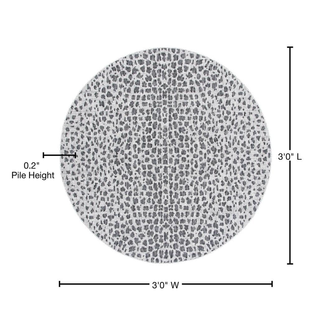 Reversible Round Grey 36" Synthetic Indoor/Outdoor Rug
