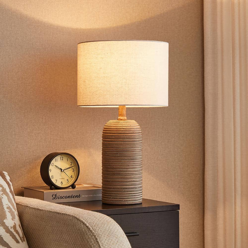 18.5" Light Brown Resin Table Lamp Set with Linen Shades