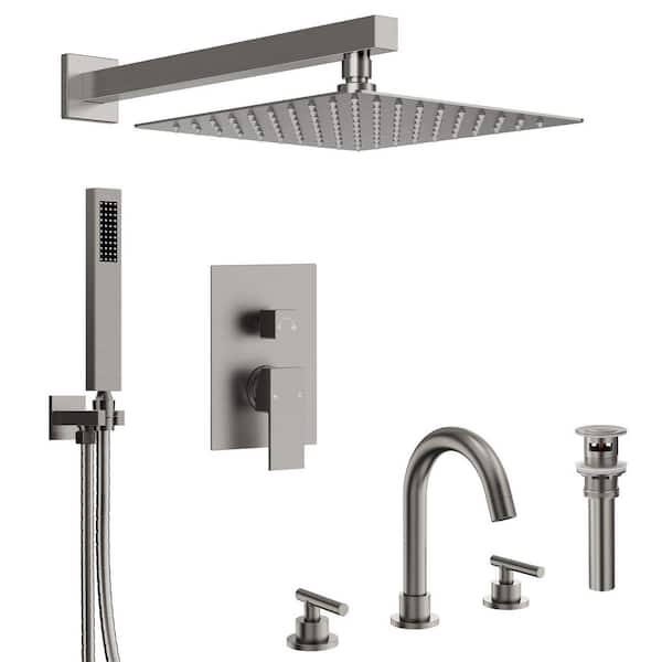 GRANDJOY 2-Spray Tub and Shower Faucet with 8 in. Widespread Double Handle Bathroom Sink Faucet in Brushed Nickel