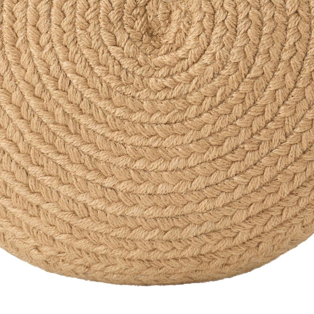 Beige Braided Indoor/Outdoor Pouf with Synthetic Fibers