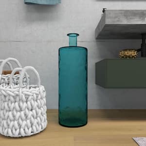 30 in. Teal Spanish Recycled Glass Decorative Vase