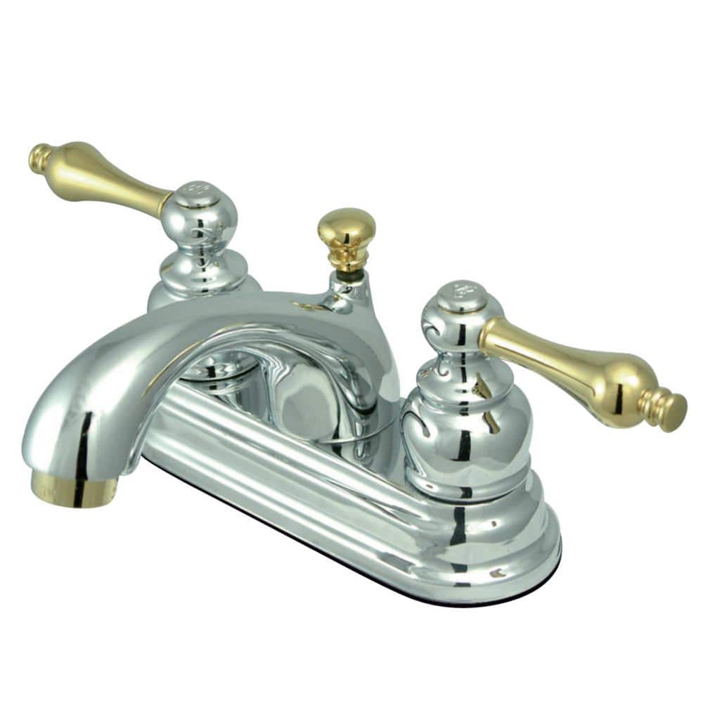 Kingston Brass Vintage 4 In Centerset 2 Handle Bathroom Faucet In Chrome And Polished Brass Hkb2604al The Home Depot