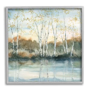 Birch Tree Reflections Quaint Lake Clearing Landscape Design by Carol Robinson Framed Nature Art Print 12 in. x 12 in.