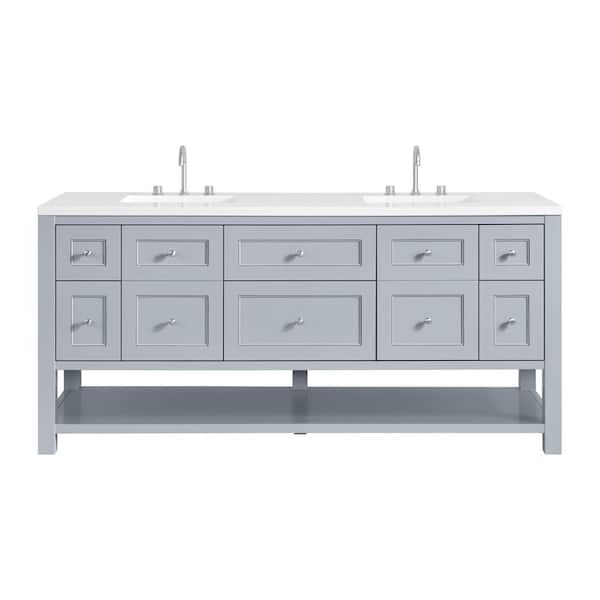 Breckenridge 72.0 in. W x 23.5 in. D x 34.25 in. H Double Bath Vanity in Serenity Blue with Quartz White Zeus Top
