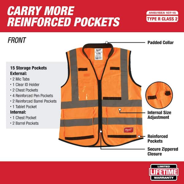 Premium 4X/5X-Large Orange Class 2 High Vis Safety Vest w/XX-Large Red Nitrile Level 1 Cut Resistant Dipped Work Gloves