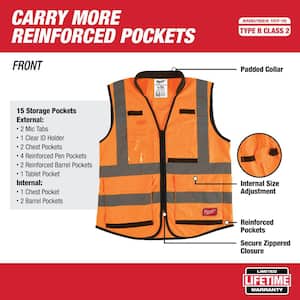 Performance 4X-Large/5X-Large Orange Class 2-High Visibility Safety Vest with 15-Pockets (4-Pack)