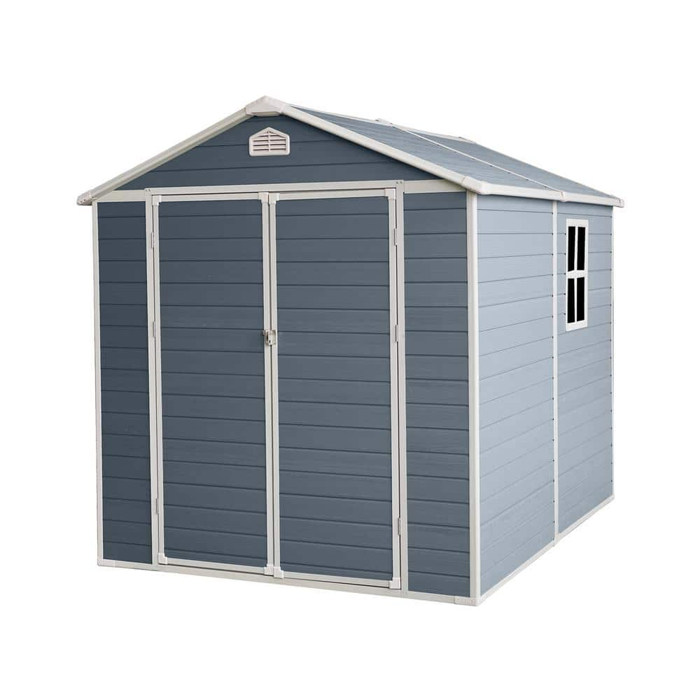 BTMWAY 6 ft. W x 8 ft. D All-Weather Resin Outdoor Plastic Storage Shed ...