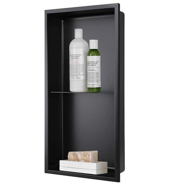 12 in. W x 24 in. H x 4 in. D 18-Gauge Stainless Steel Double Shelf Bathroom Shower Wall Niche in Matte Black