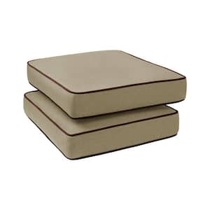 Universal 23 in. x 19 in. 1-Piece Outdoor Ottoman Cushion in Beige with Chocolate Piping (2-Pack)