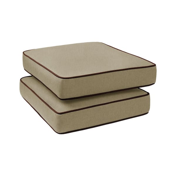 HAVEN WAY Universal 23 in. x 19 in. 1-Piece Outdoor Ottoman Cushion in Beige with Chocolate Piping (2-Pack)