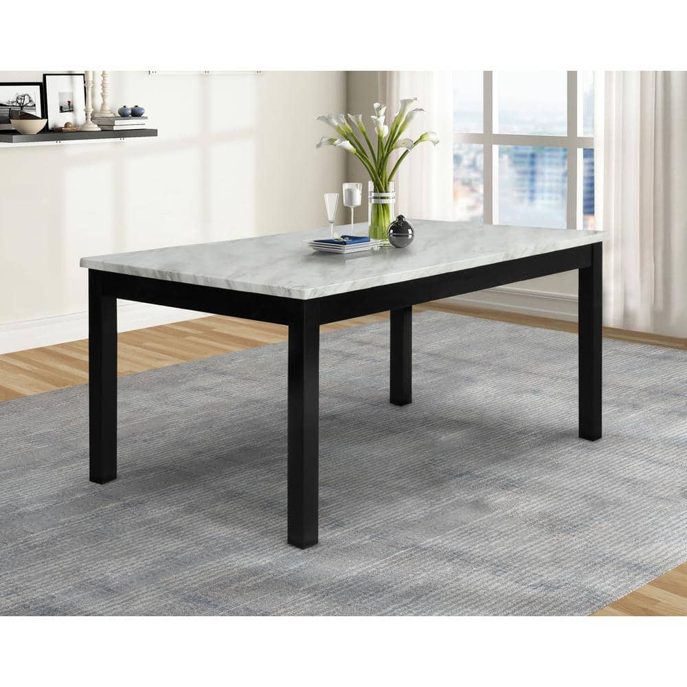 Celeste 64" Black Wood Dining Table with Faux Marble Top