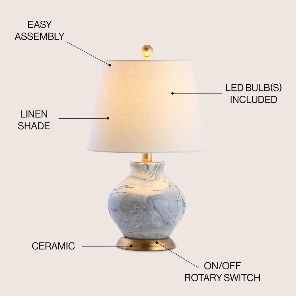 Classic 20.5" Blue and White Marbleized Ceramic Table Lamp