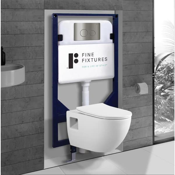 Surge Wall-Hung 2-piece 1.6 GPF Dual Flush Toilet in White with In-Tank and Dual Flush Actuator Push Plate Seat Included