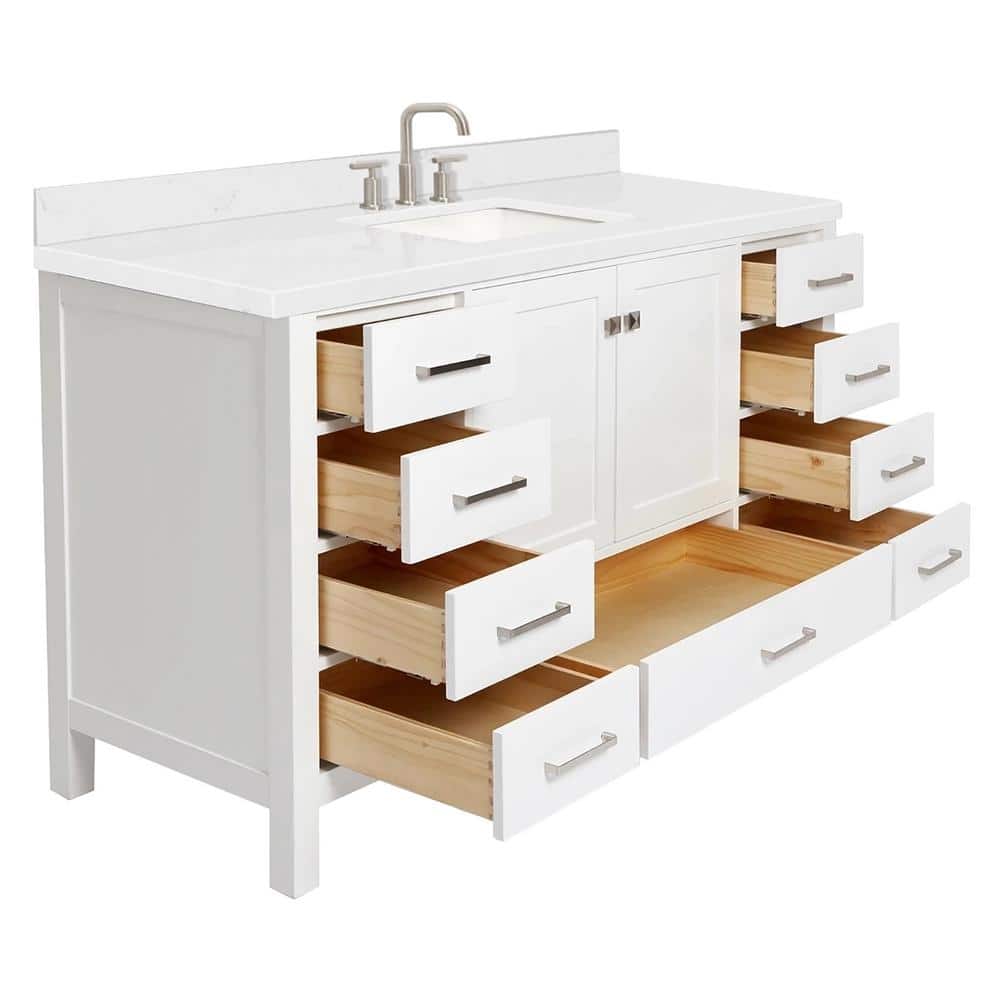 Cambridge 60" White Hardwood Single Basin Vanity with Quartz Top