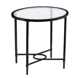 Bernadette 25 in. W Black 24.75 in. H Oval Glass End Table with 1 -Piece