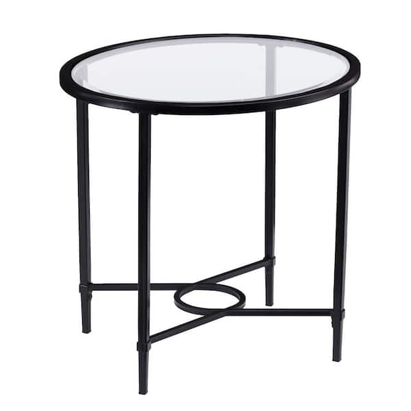 HomeRoots Bernadette 25 in. W Black 24.75 in. H Oval Glass End Table with 1 -Piece