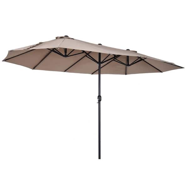 Outsunny 15 ft. Steel Rectangular Outdoor Double Sided Market Patio Umbrella with UV Sun Protection & Easy Crank in Tan