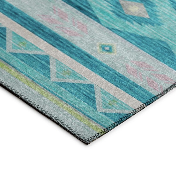Sonora Blue 2 ft. 3 in. x 7 ft. 6 in. Geometric Indoor/Outdoor Area Rug
