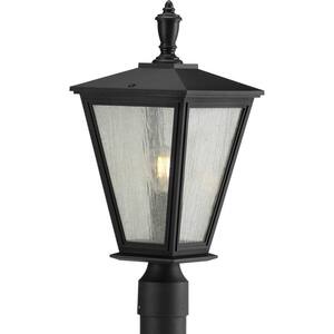 Cardiff Collection 1-Light Textured Black Clear Seeded Glass New Traditional Outdoor Post Lantern Light