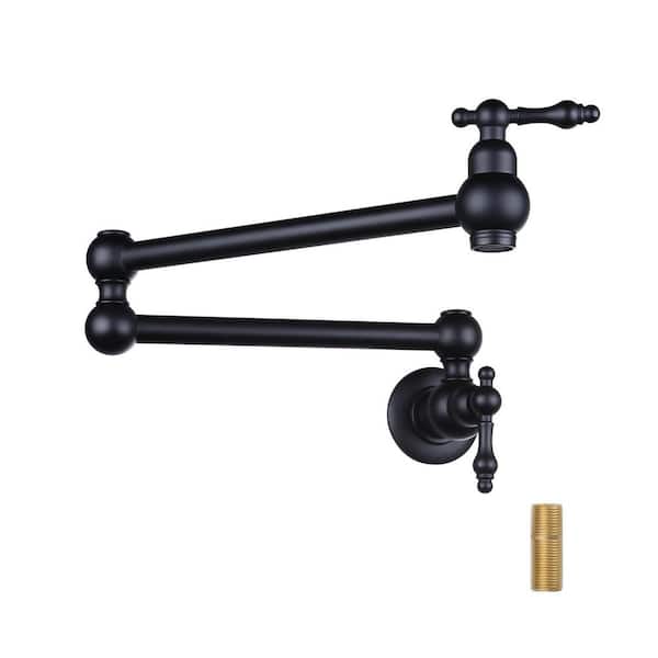 VEVETTA Wall Mount Pot Filler with Double Handle in Matte Black