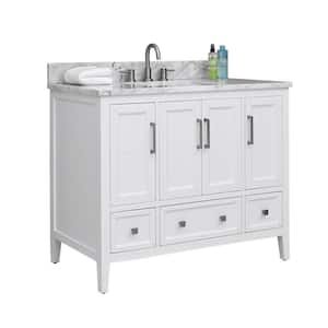 Everette 43 in. Single Sink White Bath Vanity with Carrara White Marble Top