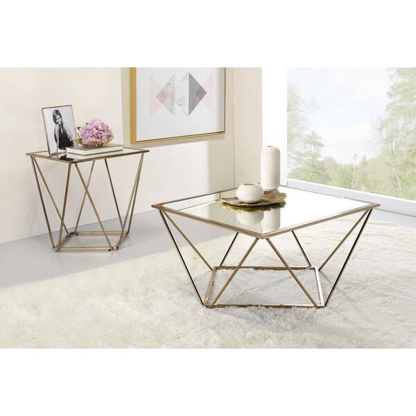 Westsky 24 Wide Modern High-end Minimalist Rectangle Coffee Table, White & Gold Finished in Composite Wood Top with Metal Frame
