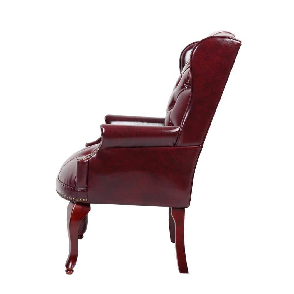 Burgundy Faux Leather High Back Reception Chair with Wood Frame