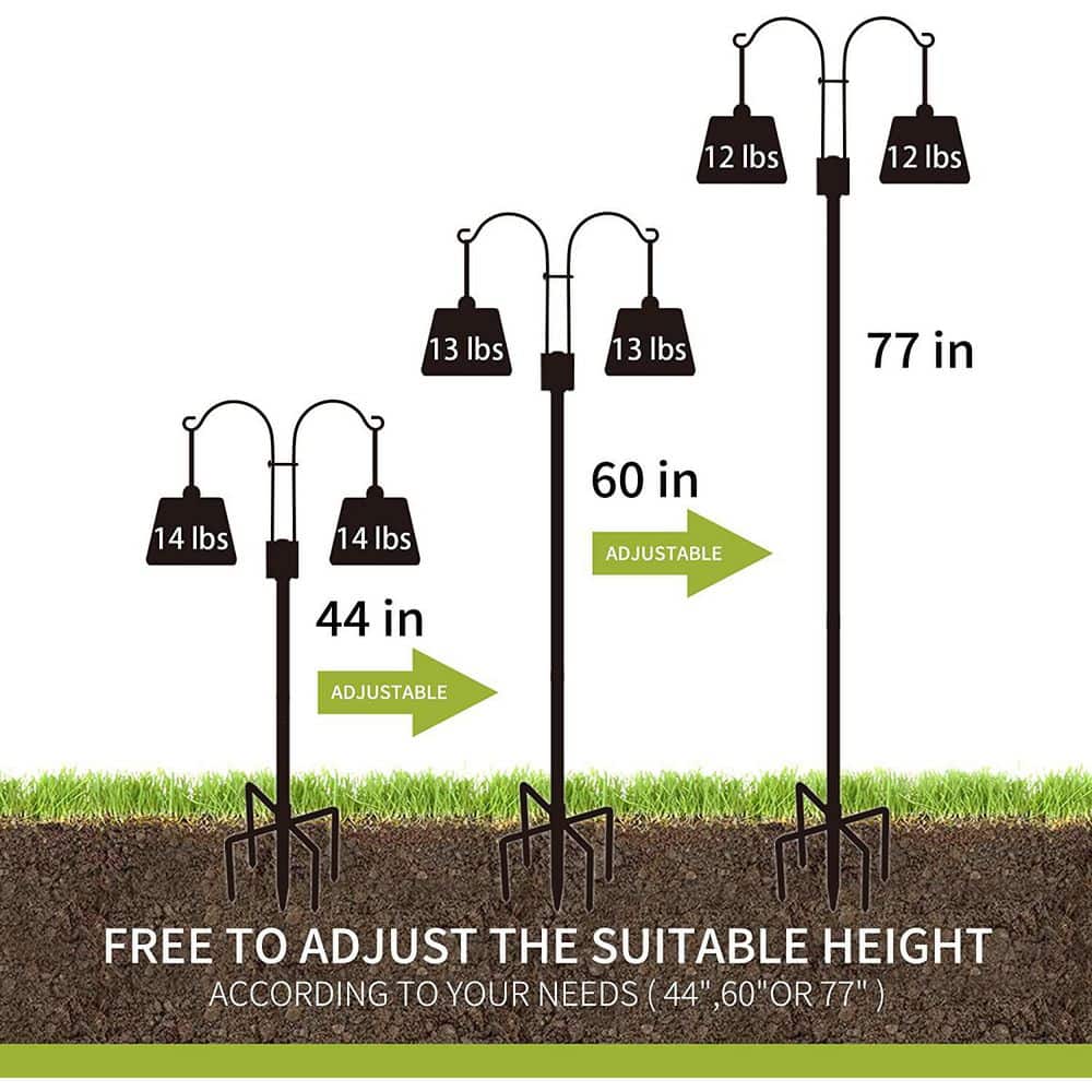 Heavy Duty Black Metal Double Shepherd Hook for Outdoor Use