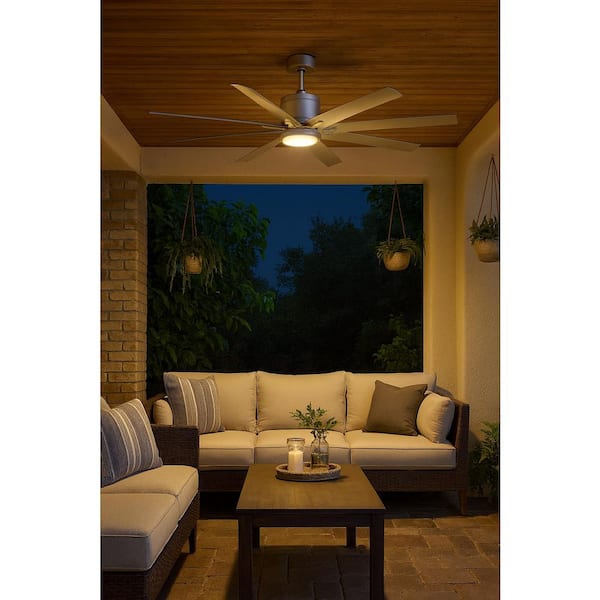 HINKLEY Vantage 66.0 in. Indoor/Outdoor Integrated LED Brushed Nickel Ceiling Fan with Remote Control