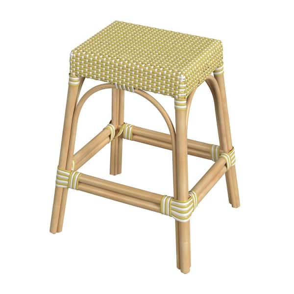Butler Specialty Company Robias 24.5 in. Yellow and White Dot Backless Rectangular Rattan Counter Stool (Qty 1)