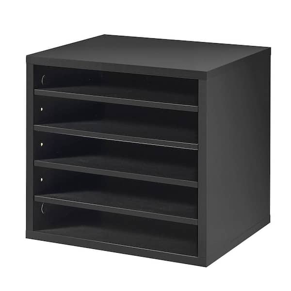 Literature Organizer, 5 Compartments Mailbox Adjustable Shelves, Wooden Black Desk Accessories 12.99 in. H x 12 in. W