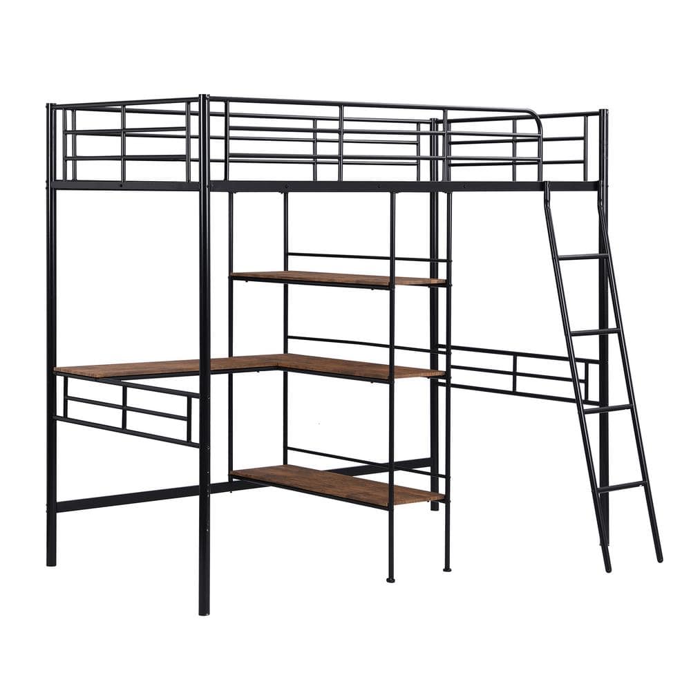 Utopia 4niture Yann Black Twin Size Metal Loft Bed With Built-in Desk ...