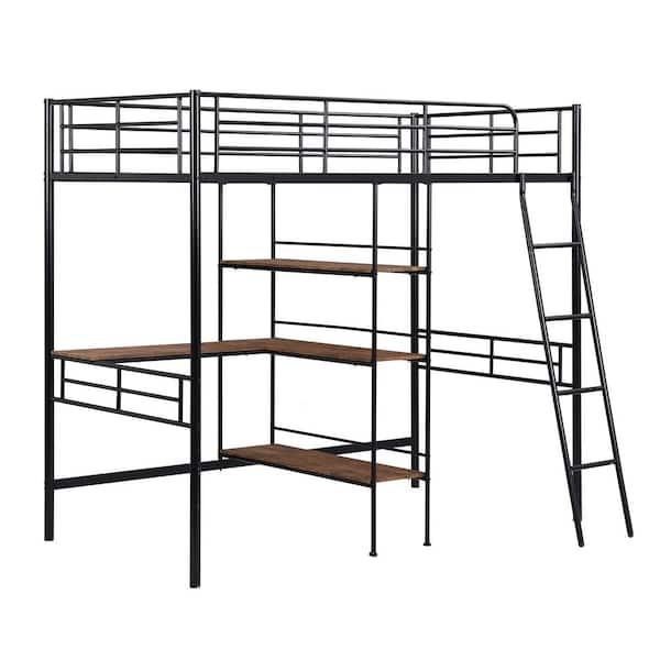 Utopia 4niture Yann Black Twin Size Metal Loft Bed with Built-in Desk ...