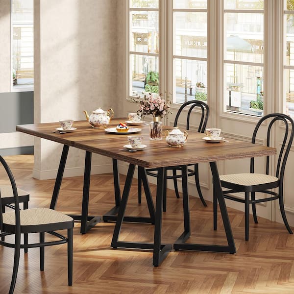 Moronia Rustic Brown Wood 31.5 in. Trestle Dining Table Seats 4, Square Dining Table Set of 2