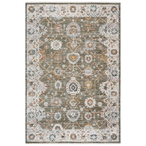 Vintage Rosewood 5 ft. x 7 ft. Green/Ivory Rust Traditional Floral Medallion Area Rug