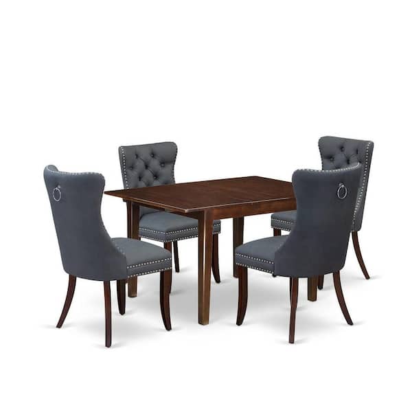 East West Furniture 5-Piece Mahogany Finish Solid Wood Top - Rectangular Upholstered Dining Room Set with Butterfly Leaf - Seats 4