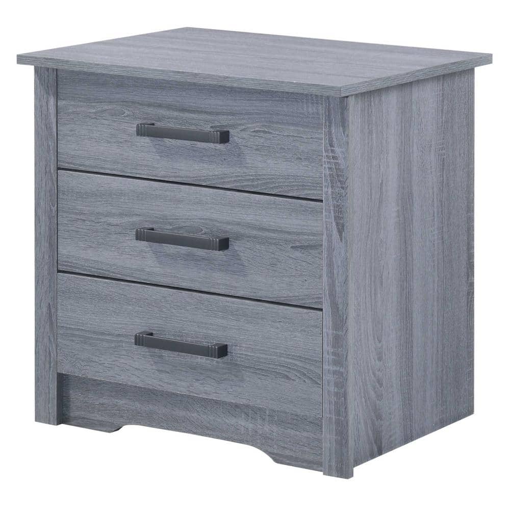 Hudson 3-Drawer Gray Nightstand with Metal Handles