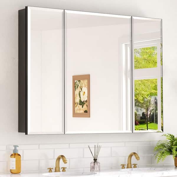 Belle 40 in. W x 30 in. H Rectangular Aluminum Medicine Cabinet with Mirror, Adjustable Shelf, Recessed or Surface Mount