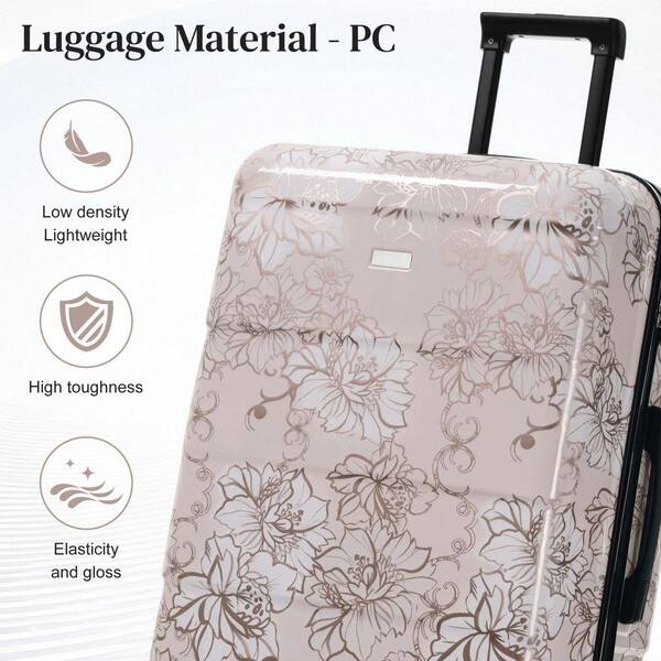 INNOBULE 5 Pieces Luggage Set Pink Flower Polycarbonate Hardside w