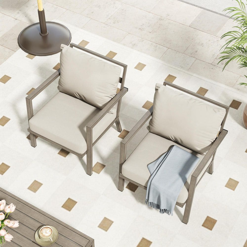 MornLift 2-Piece Aluminum Outdoor Sofa Chair with Beige Cushions