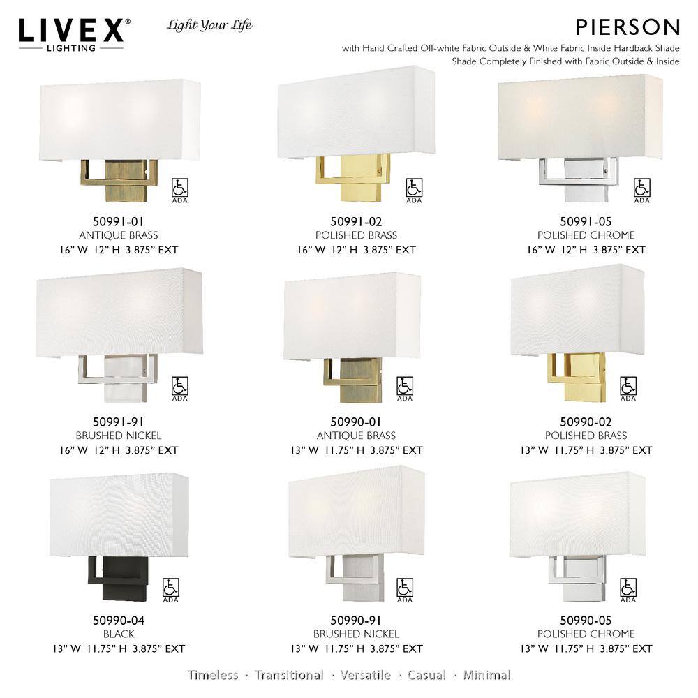 Pierson 2-Light Brushed Nickel Wall Sconce with Off-White Shade